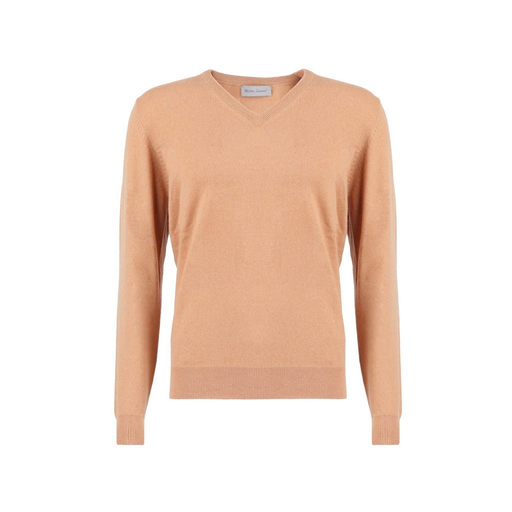 Henry Sartorial Cashmere V Neck Knit BEIGE - Henry Bucks
