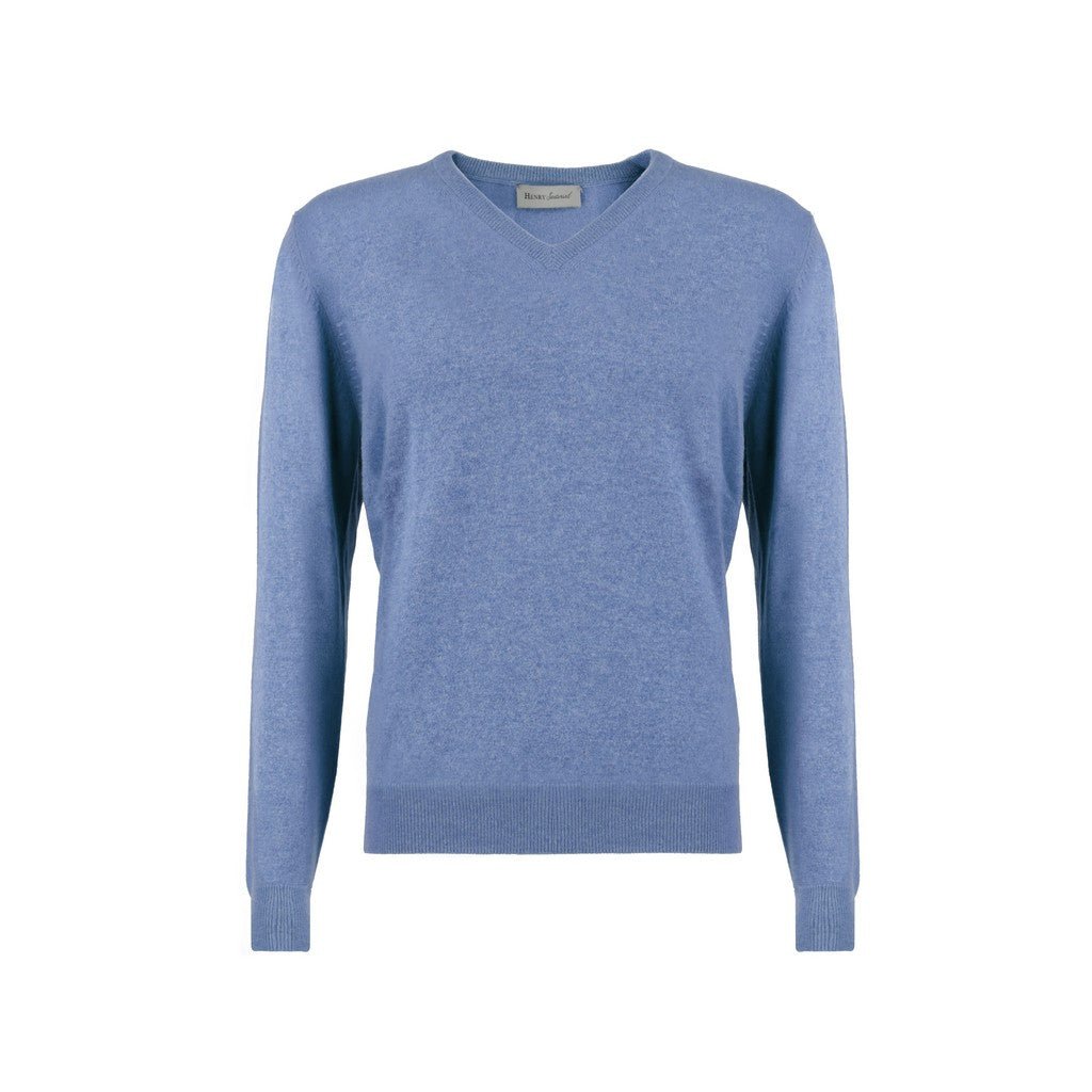 Henry Sartorial Cashmere V Neck Knit BLUE - Henry Bucks