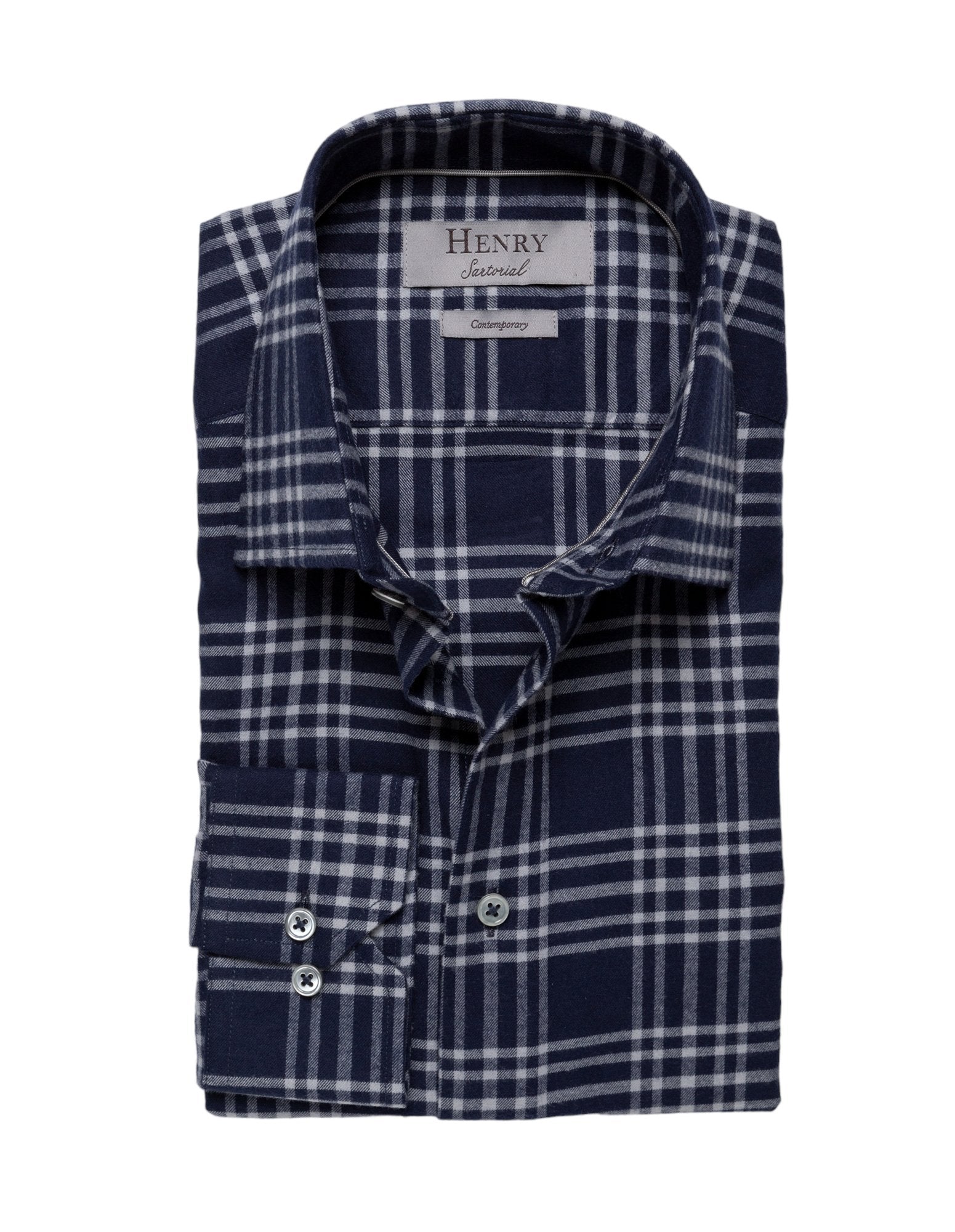 HENRY SARTORIAL Casual Check Shirt NAVY MULTI - Henry BucksShirts38SS230121 - NVYMLTI - 38/S