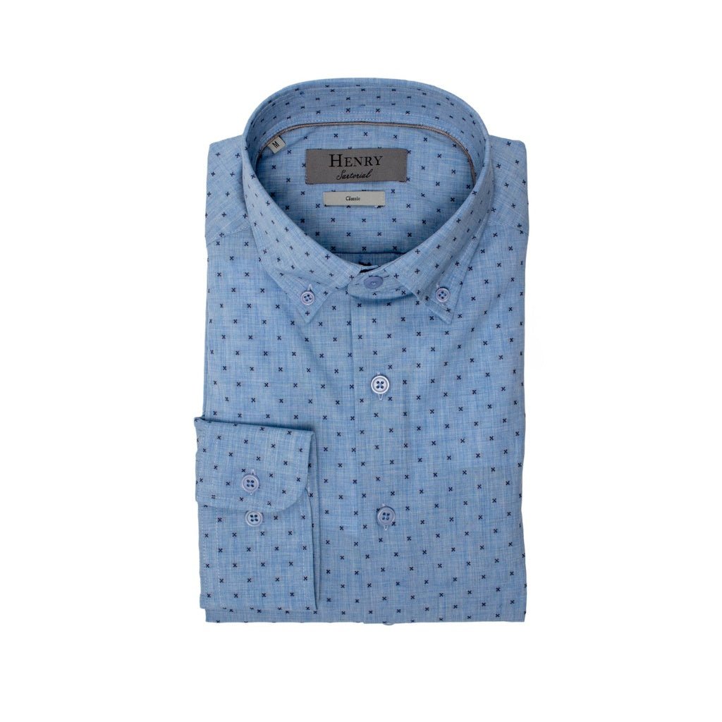 HENRY SARTORIAL Casual Cross Shirt BLUE - Henry Bucks