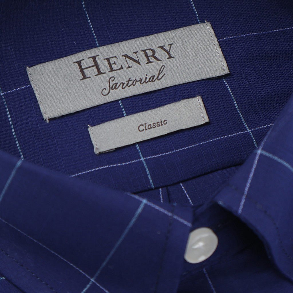 HENRY SARTORIAL Casual Long Sleeve Shirt NAVY/BLUE - Henry Bucks