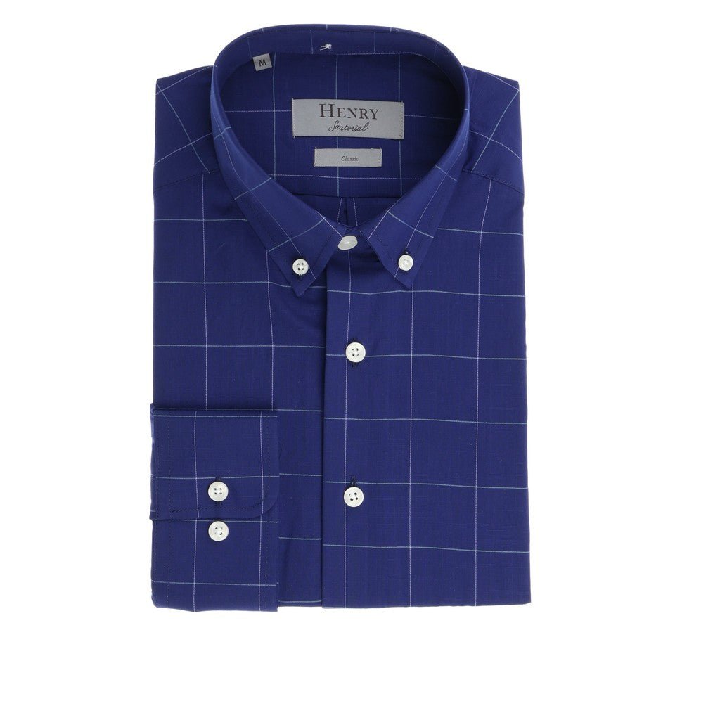 HENRY SARTORIAL Casual Long Sleeve Shirt NAVY/BLUE - Henry Bucks