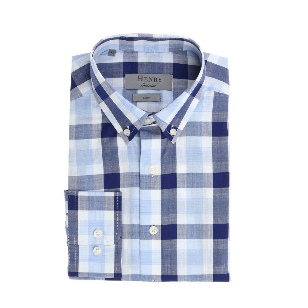 HENRY SARTORIAL Casual Long Sleeve Shirt NAVY - Henry Bucks