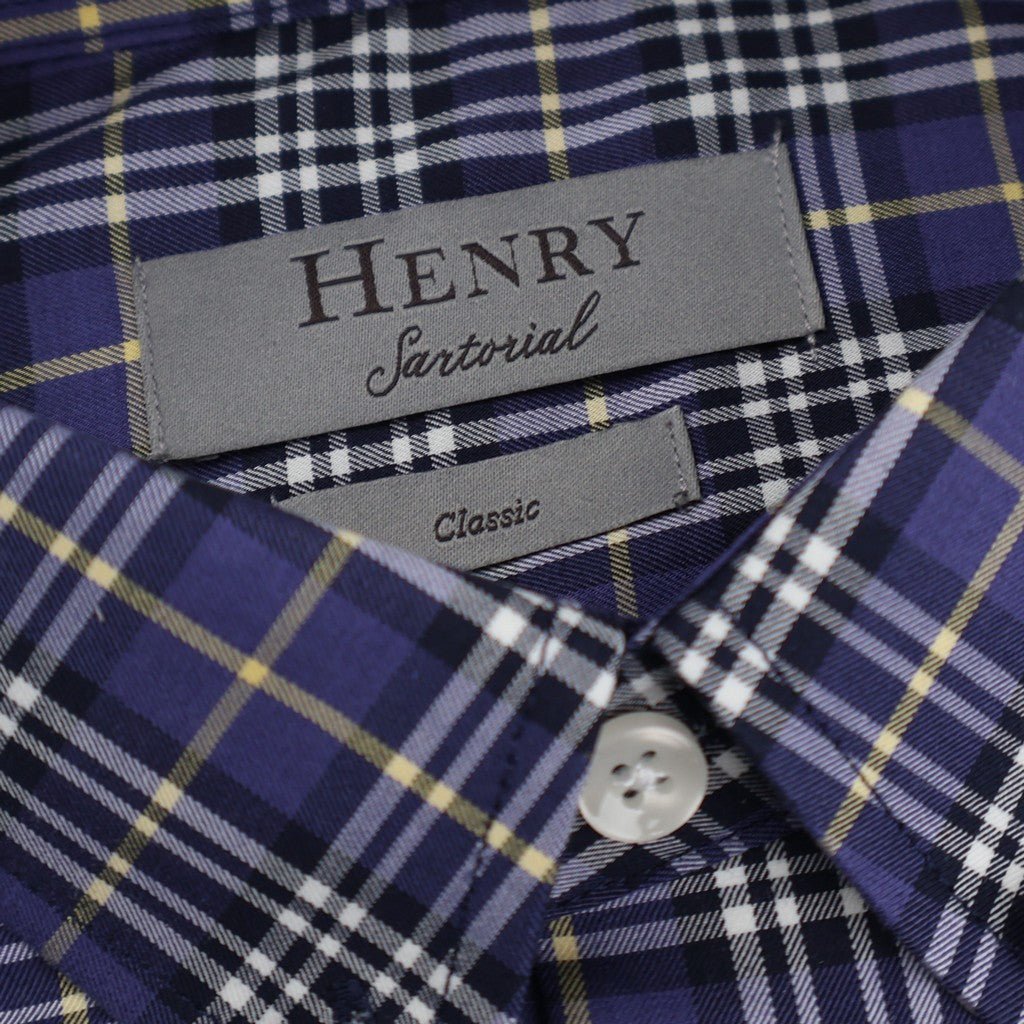 HENRY SARTORIAL Casual Long Sleeve Shirt NAVY/YELLOW - Henry Bucks