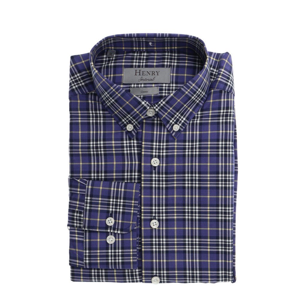 HENRY SARTORIAL Casual Long Sleeve Shirt NAVY/YELLOW - Henry Bucks