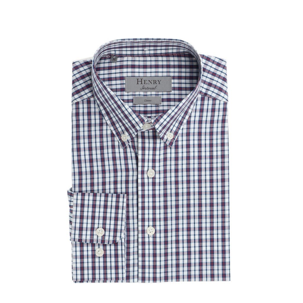 HENRY SARTORIAL Casual Long Sleeve Shirt RED/WHITE - Henry Bucks