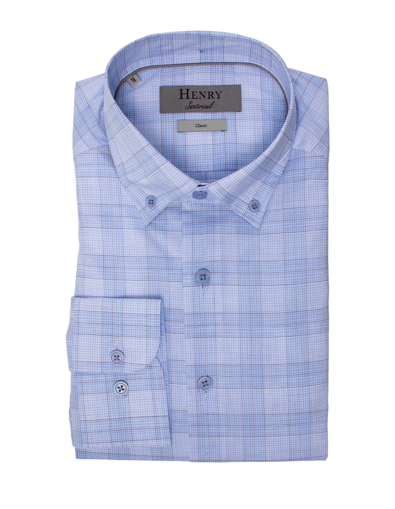 HENRY SARTORIAL Casual Micro Check Shirt BLUE/BROWN - Henry BucksShirts38AW230089 - BLUBRN - SM