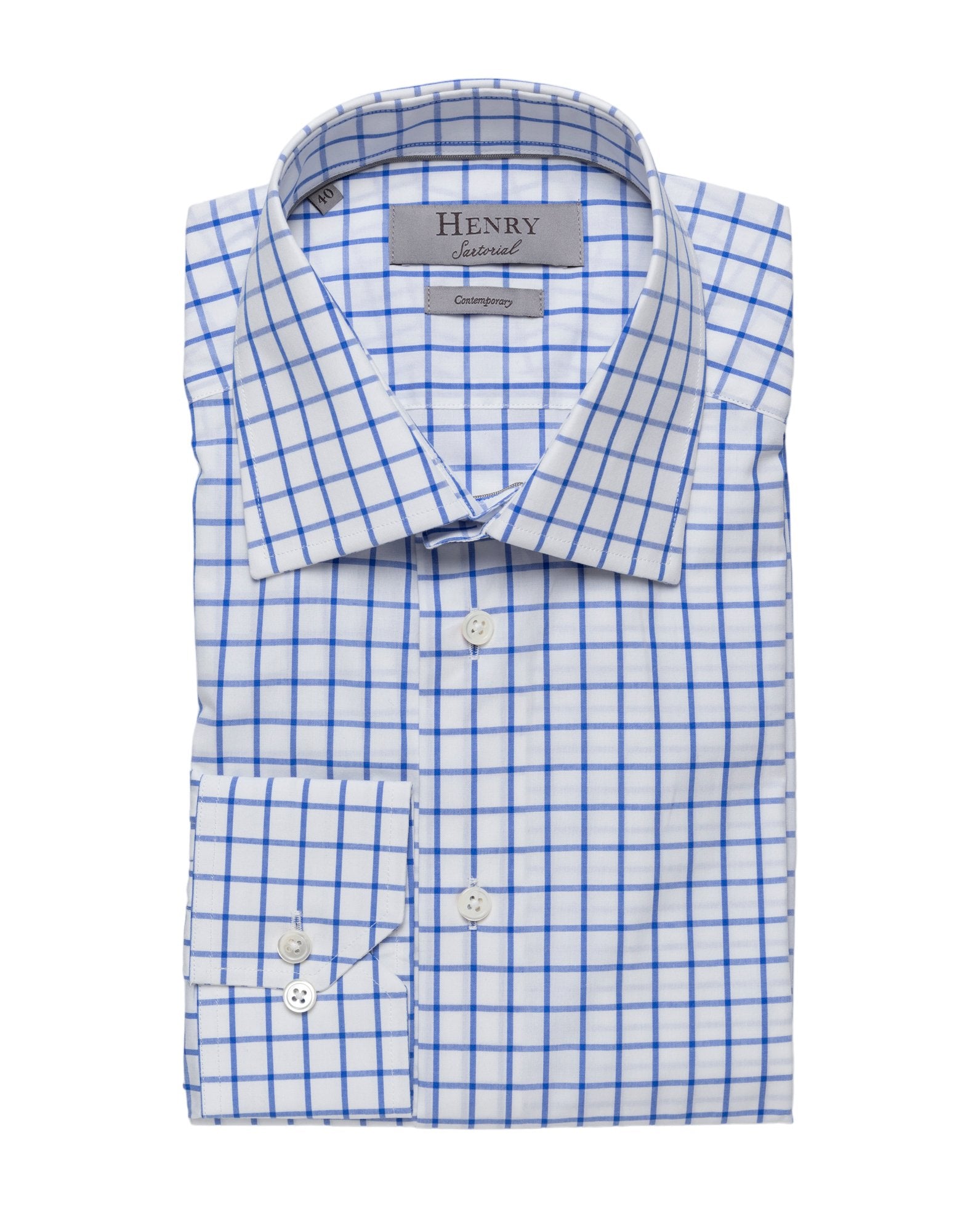 HENRY SARTORIAL Classic Blue Check Shirt CLASSIC BLUE - Henry BucksShirts01SS23006 - CLASSBLUE - 38