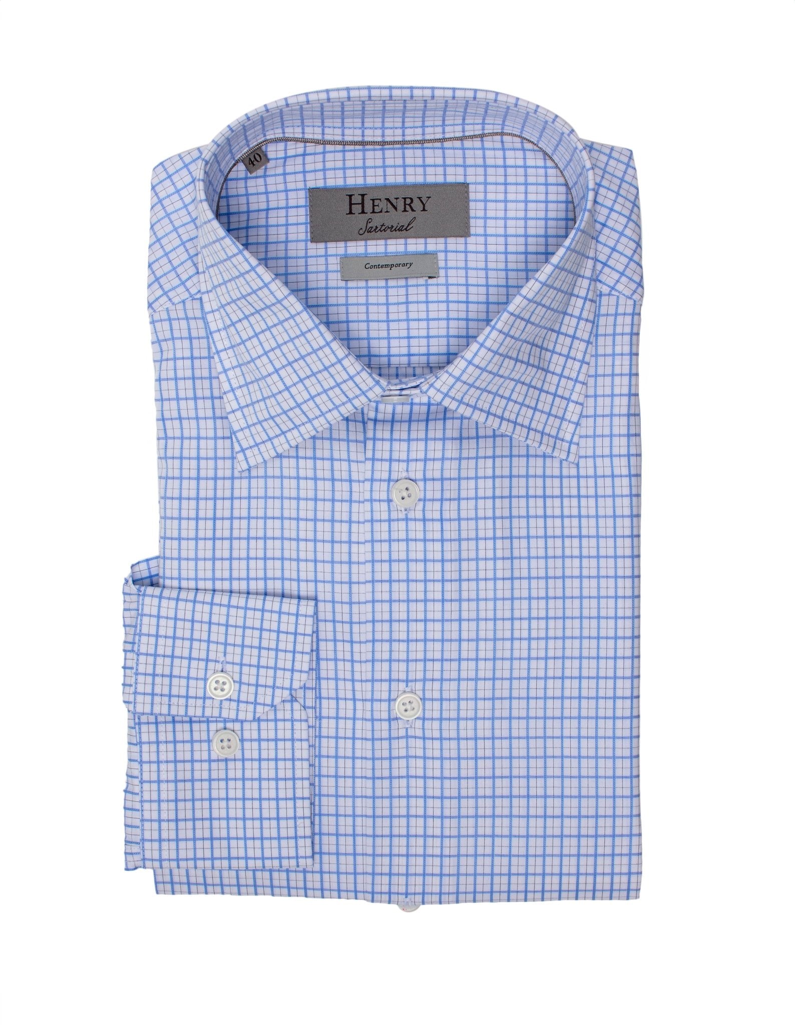 HENRY SARTORIAL Classic Fit Check Shirt BLUE/BROWN - Henry BucksShirts01AW230013 - BLUBRN - SC - CLAS - 43