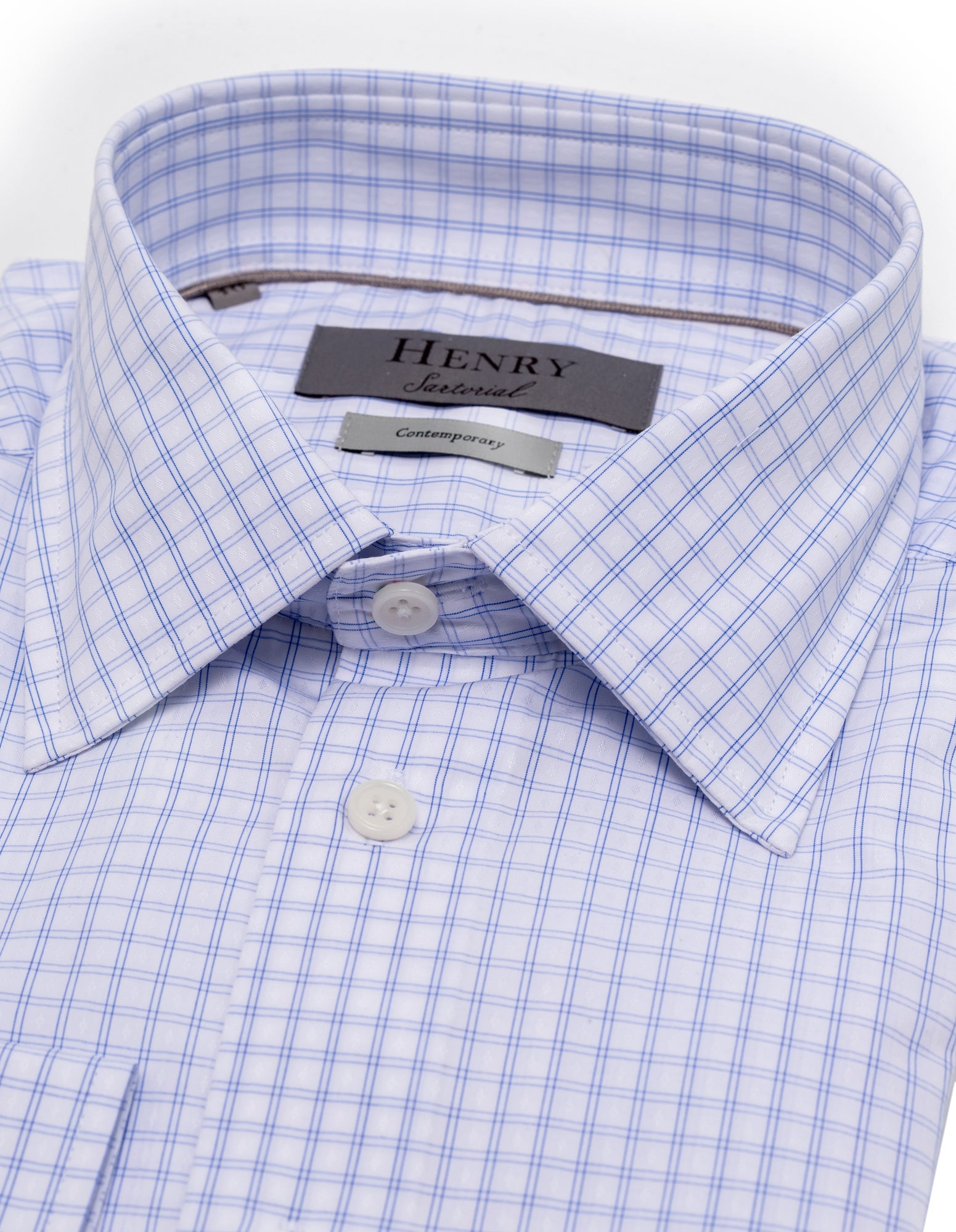 HENRY SARTORIAL Classic Fit Check Shirt BLUE/WHITE - Henry BucksShirts01AW230014 - BLWT - SC - CLAS - 43