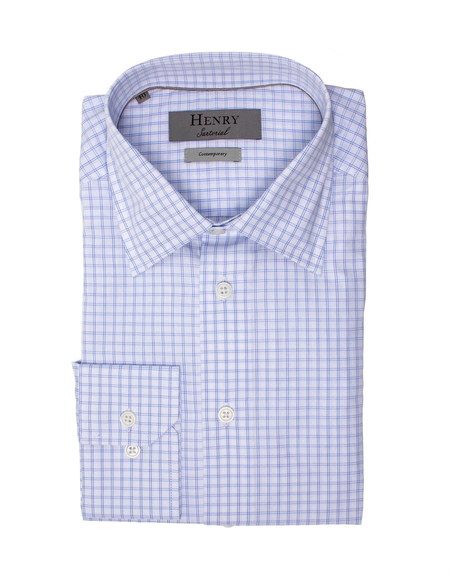 HENRY SARTORIAL Classic Fit Check Shirt BLUE/WHITE - Henry BucksShirts01AW230014 - BLWT - SC - CLAS - 43