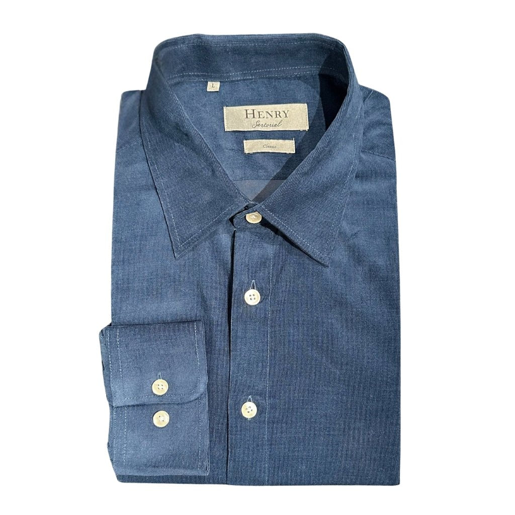 HENRY SARTORIAL Classic Fit Corduroy Casual Shirt BLUE - Henry Bucks