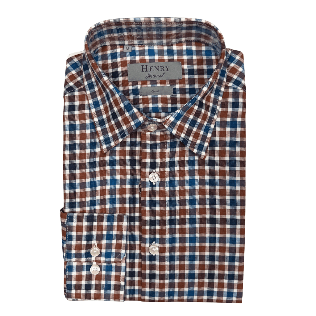 HENRY SARTORIAL Classic Fit Cotton Shirt BROWN/NAVY - Henry Bucks