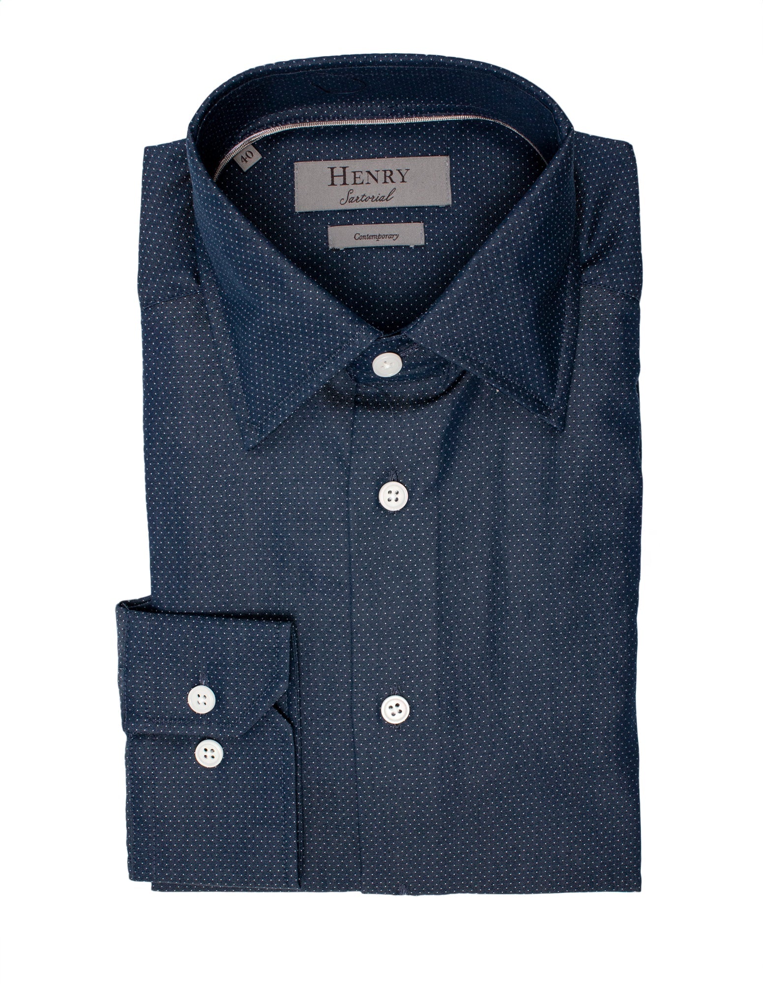 HENRY SARTORIAL Classic Fit Dot Shirt NAVY - Henry BucksShirts01AW230021 - NAVY - SC - CLAS - 43