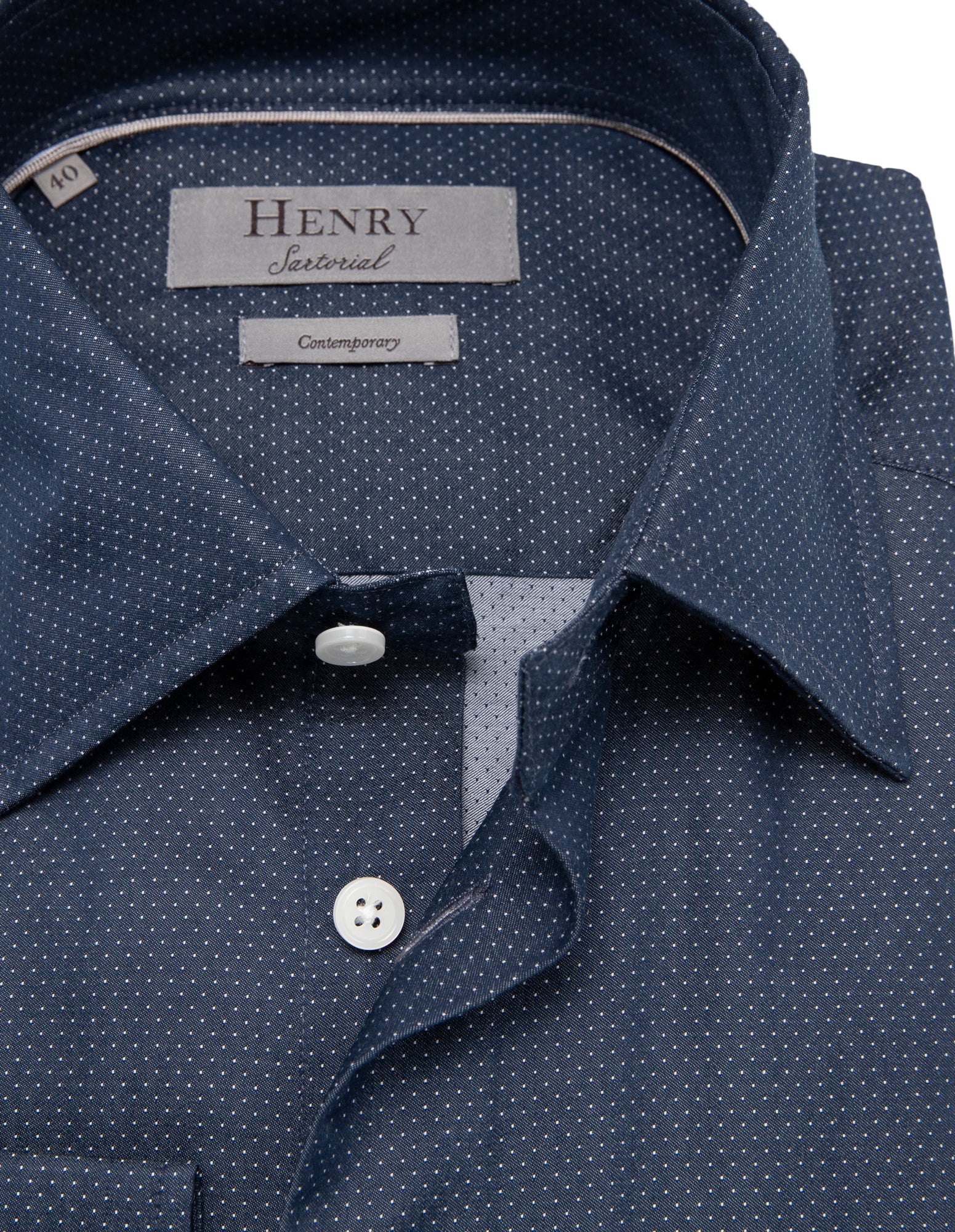 HENRY SARTORIAL Classic Fit Dot Shirt NAVY - Henry BucksShirts01AW230021 - NAVY - SC - CLAS - 43