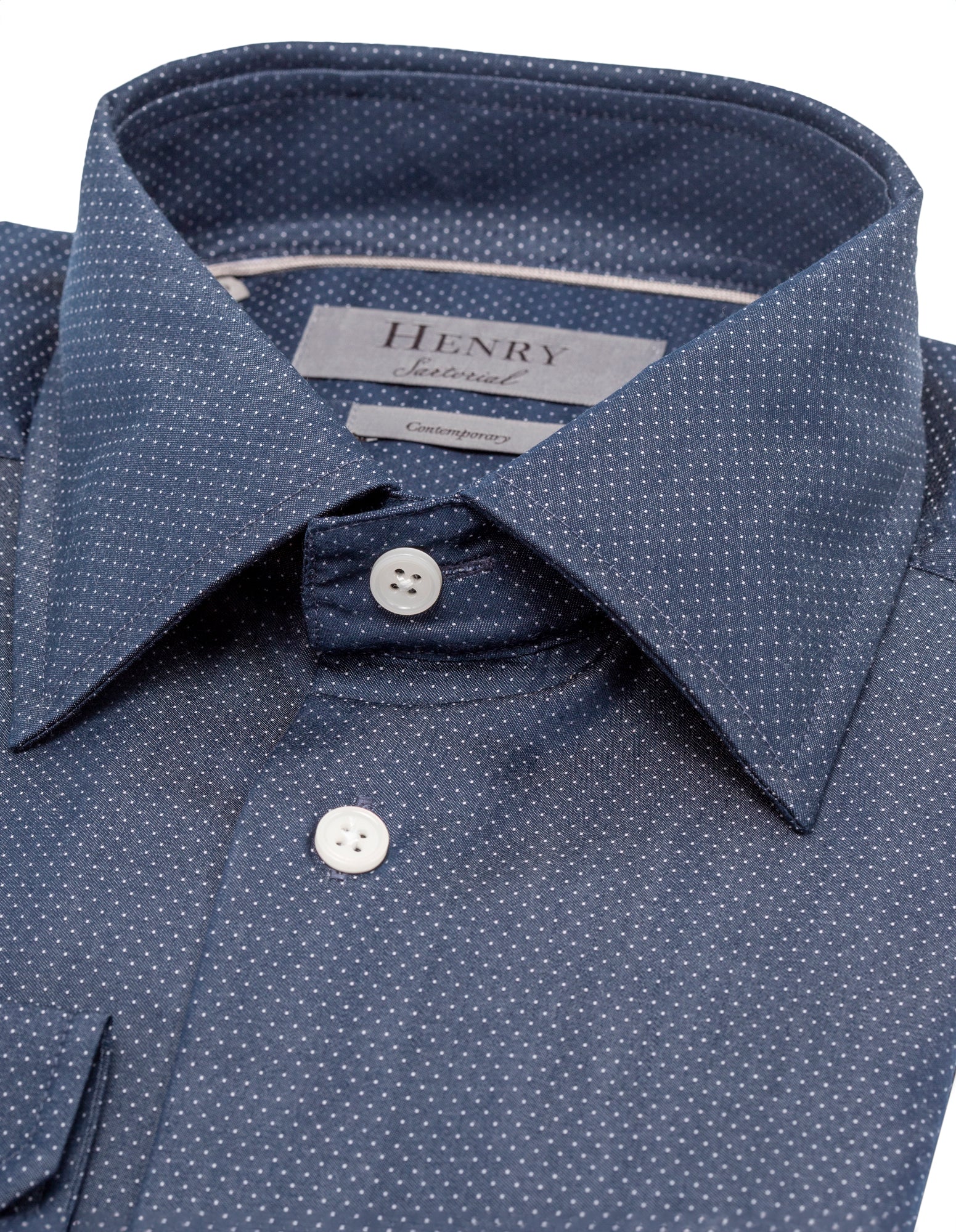 HENRY SARTORIAL Classic Fit Dot Shirt NAVY - Henry BucksShirts01AW230021 - NAVY - SC - CLAS - 43