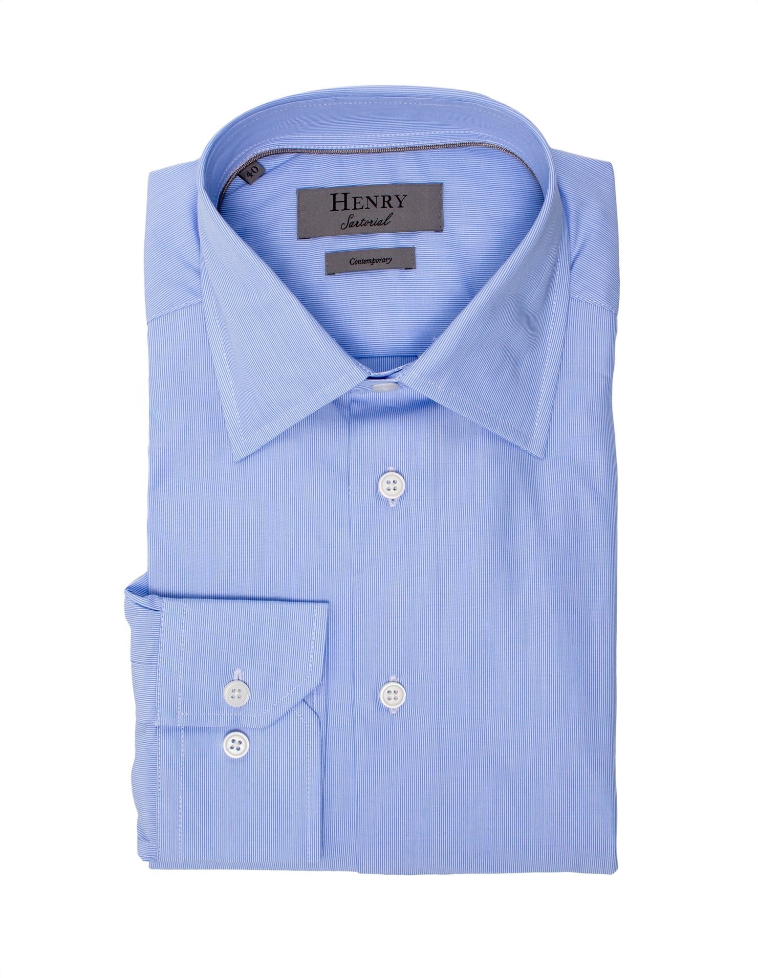 HENRY SARTORIAL Classic Fit Fine Stripe Shirt BLUE - Henry BucksShirts01AW230017 - BLUE - SC - CLAS - 43