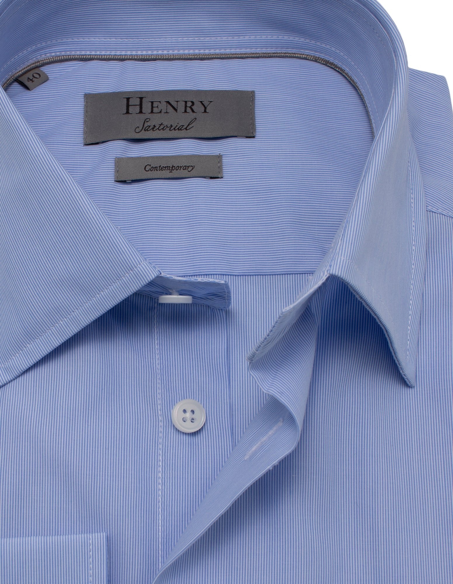 HENRY SARTORIAL Classic Fit Fine Stripe Shirt BLUE - Henry BucksShirts01AW230017 - BLUE - SC - CLAS - 43