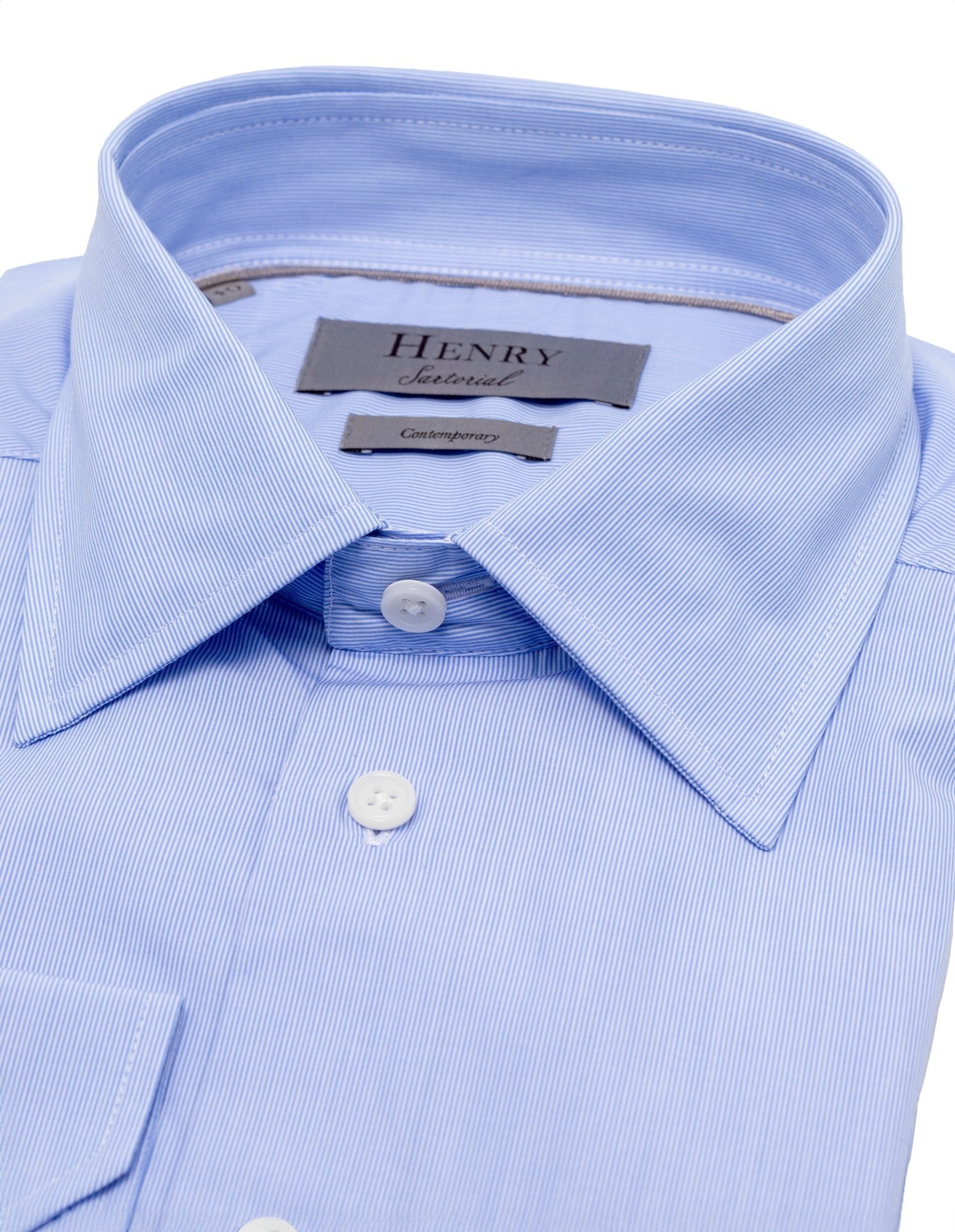 HENRY SARTORIAL Classic Fit Fine Stripe Shirt BLUE - Henry BucksShirts01AW230017 - BLUE - SC - CLAS - 43