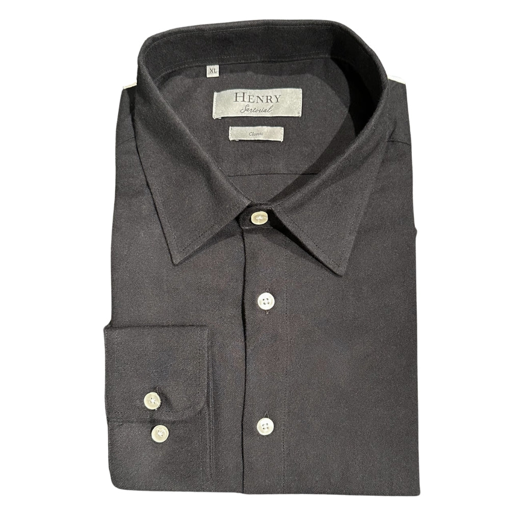 HENRY SARTORIAL Classic Fit Flannel Shirt BLACK - Henry Bucks