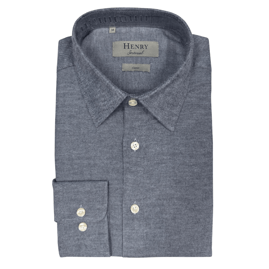 HENRY SARTORIAL Classic Fit Flannel Shirt BLUE - Henry Bucks