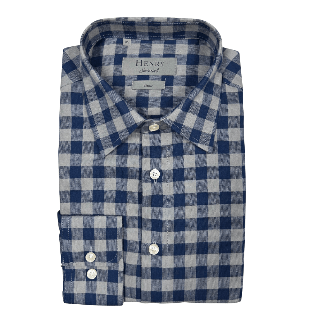 HENRY SARTORIAL Classic Fit Flannel Shirt NAVY/GREY - Henry Bucks