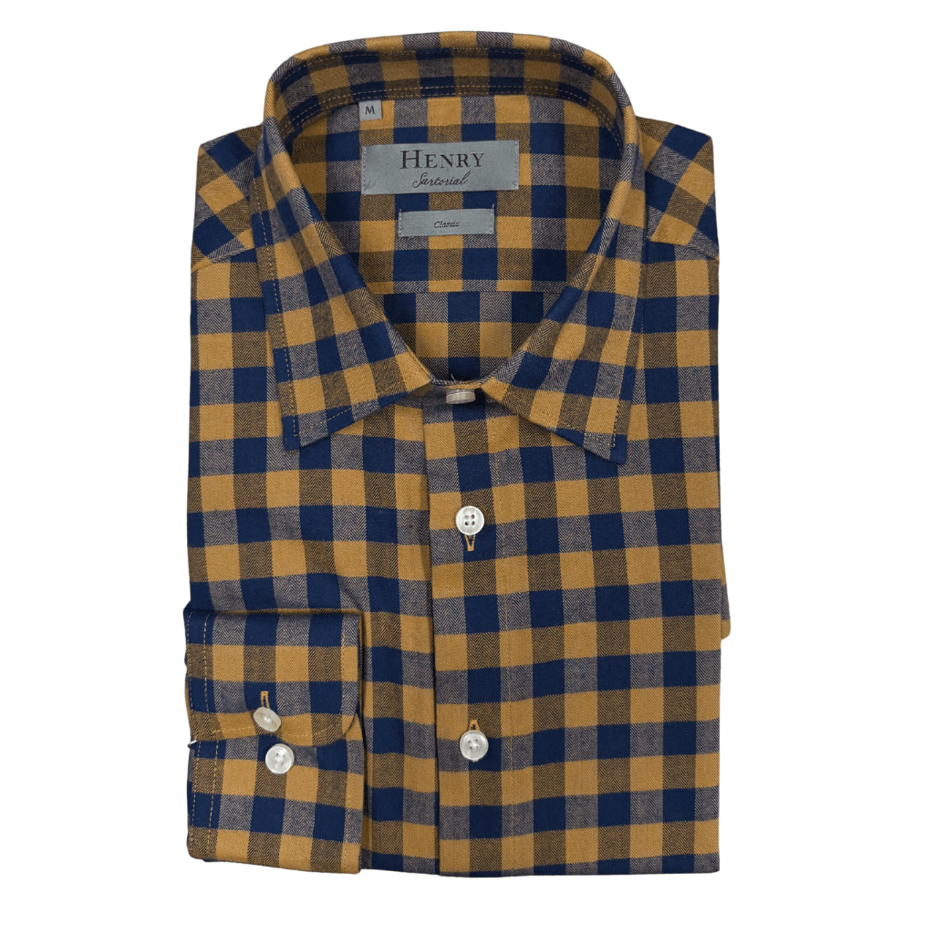 HENRY SARTORIAL Classic Fit Flannel Shirt NAVY/YELLOW - Henry Bucks