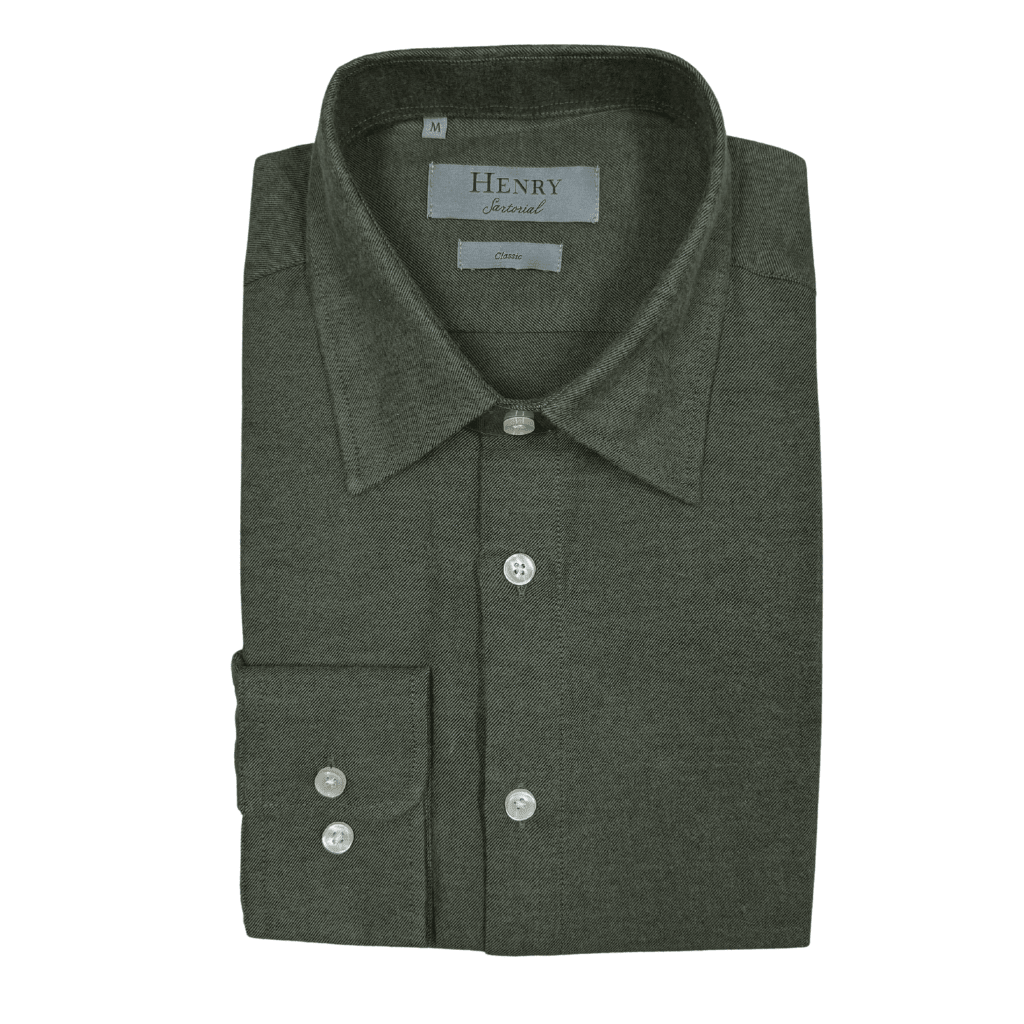 HENRY SARTORIAL Classic Fit Flannel Shirt OLIVE - Henry Bucks