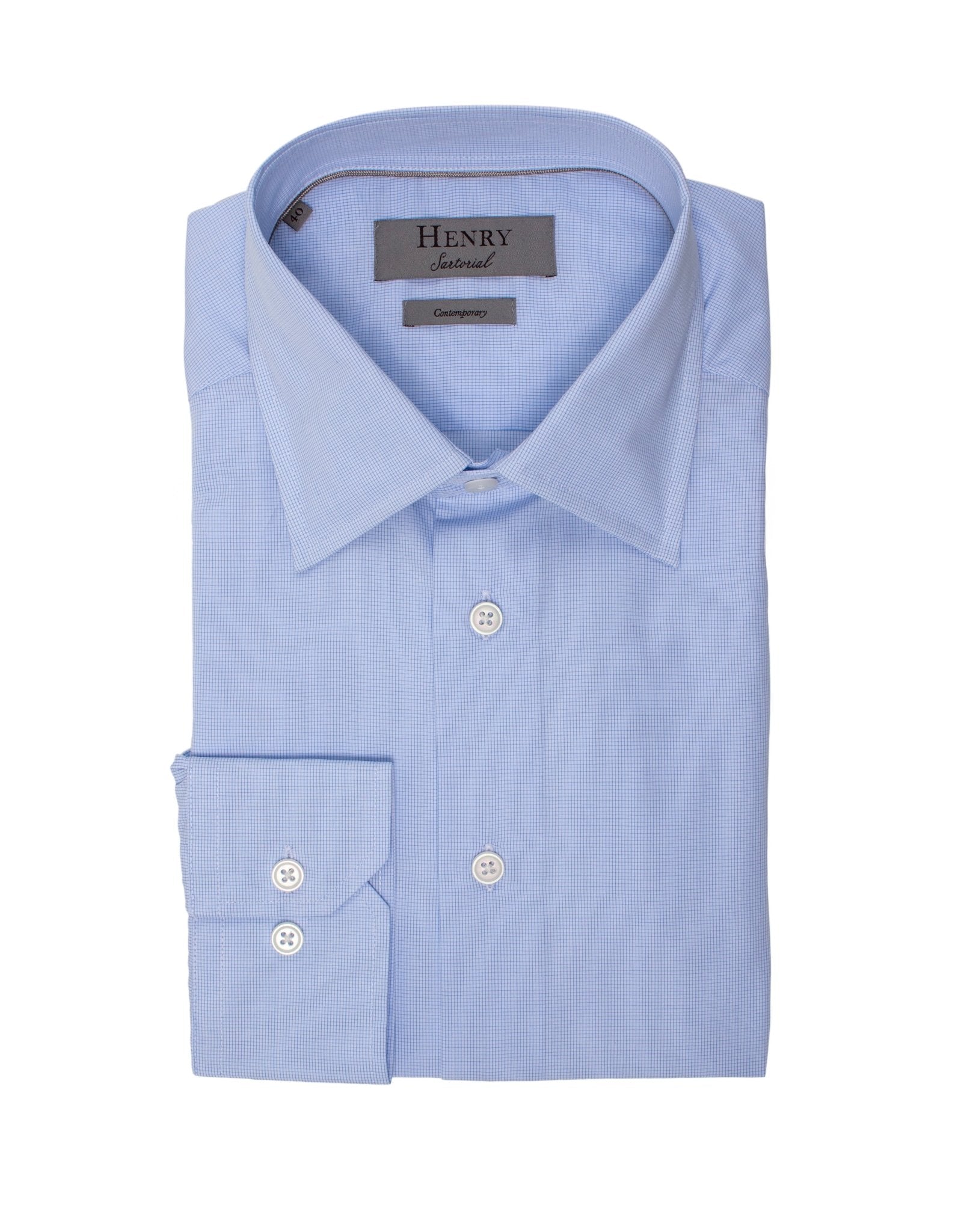 HENRY SARTORIAL Classic Fit Micro Check Shirt BLUE - Henry BucksShirts01AW230016 - BLUE - SC - CLAS - 43