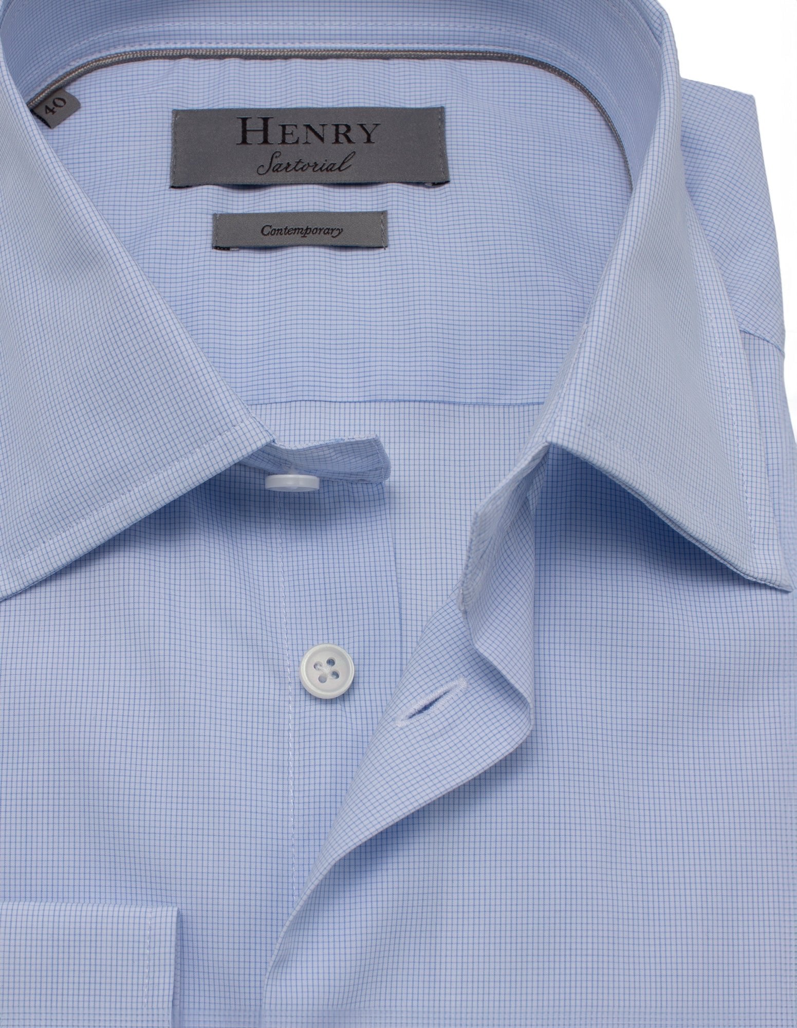 HENRY SARTORIAL Classic Fit Micro Check Shirt BLUE - Henry BucksShirts01AW230016 - BLUE - SC - CLAS - 43