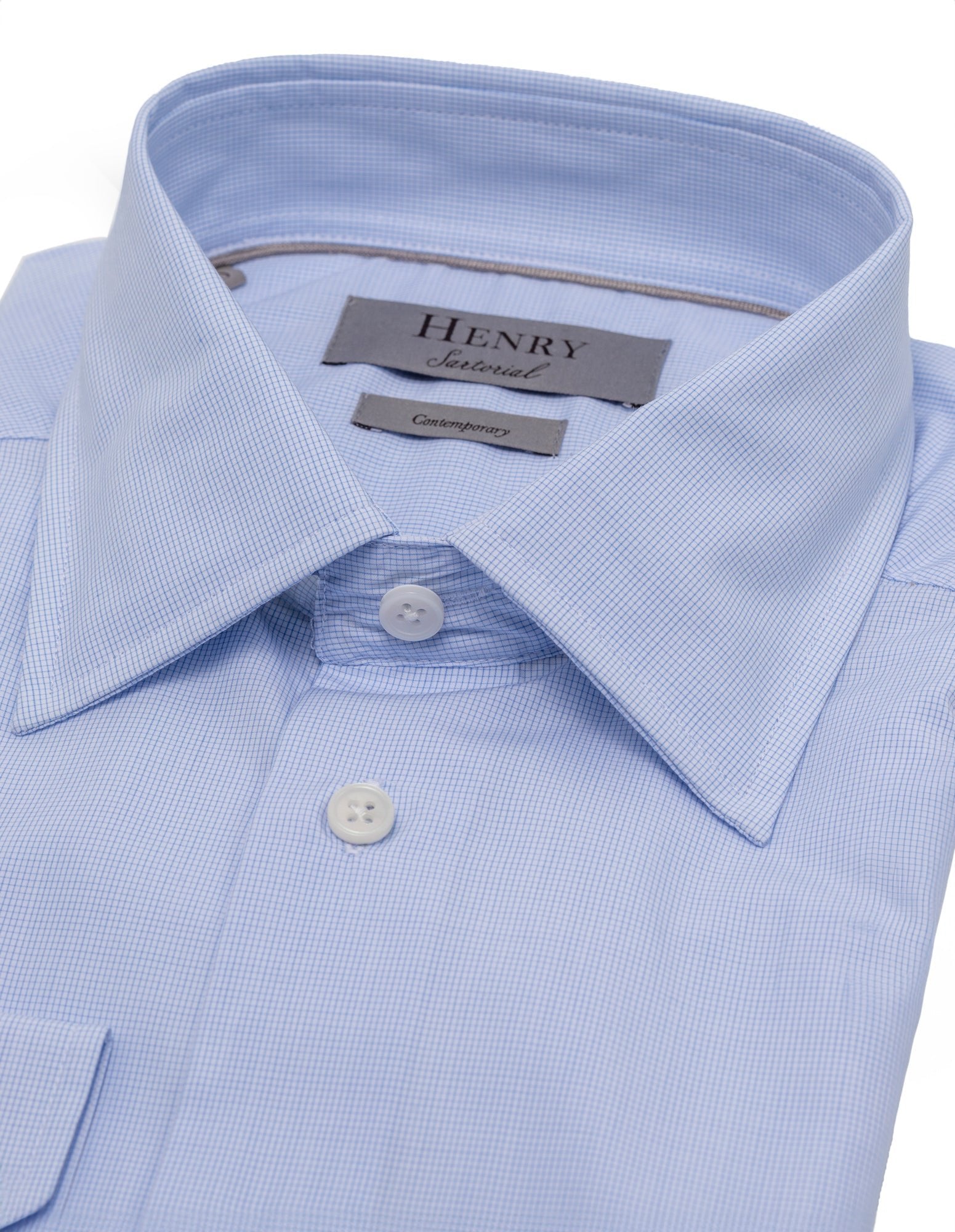 HENRY SARTORIAL Classic Fit Micro Check Shirt BLUE - Henry BucksShirts01AW230016 - BLUE - SC - CLAS - 43