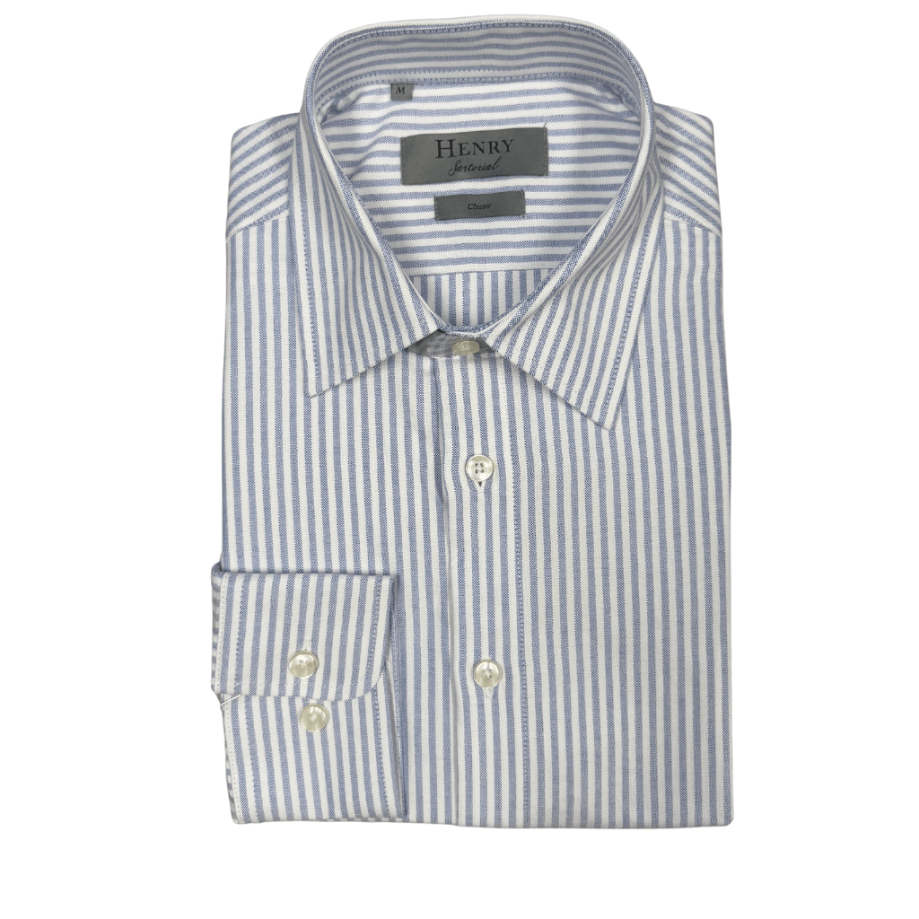 HENRY SARTORIAL Classic Fit Oxford Stripe Shirt BLUE/WHITE - Henry Bucks
