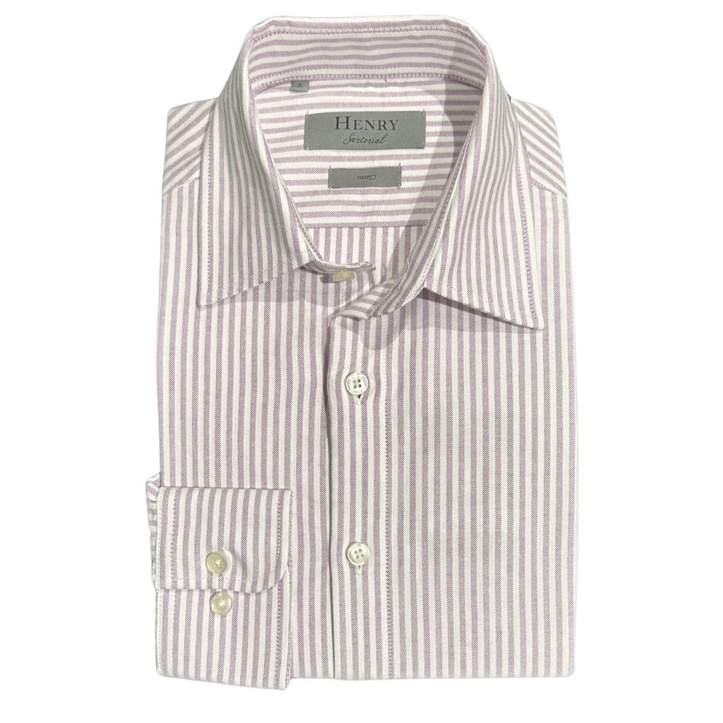 HENRY SARTORIAL Classic Fit Oxford Stripe Shirt PURPLE/WHITE - Henry Bucks