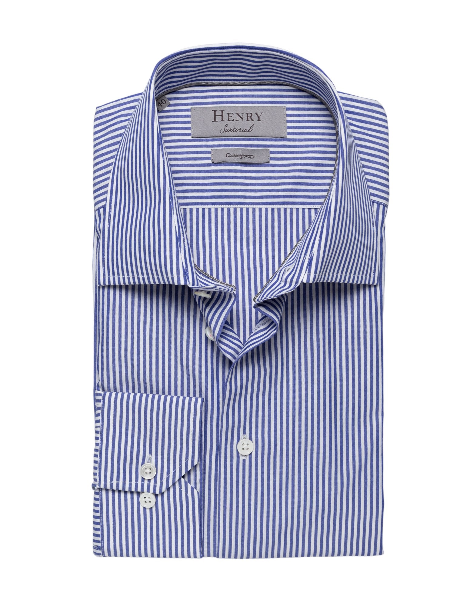 HENRY SARTORIAL Classic Navy White Shirt NAVY/WHITE - Henry BucksShirts01SS23005 - NVWH - 36