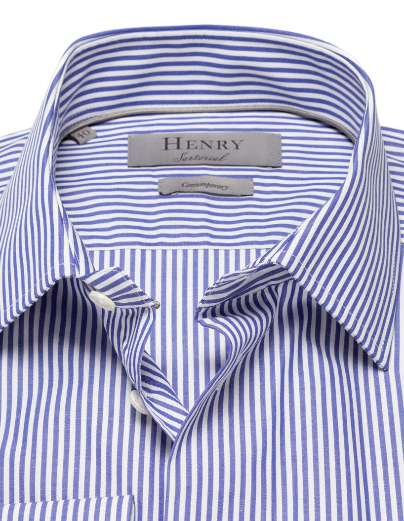 HENRY SARTORIAL Classic Navy White Shirt NAVY/WHITE - Henry BucksShirts01SS23005 - NVWH - 36