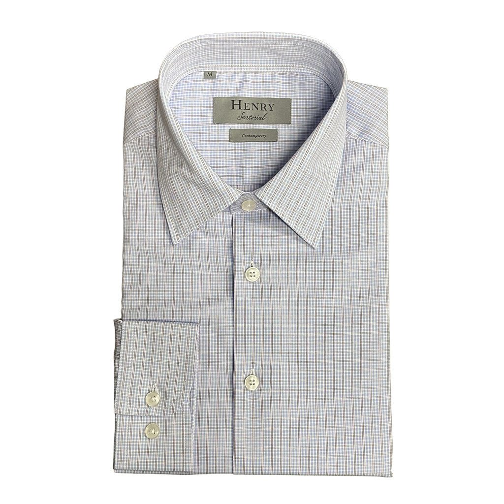 HENRY SARTORIAL Contemporary Button-Down Check Shirt BLUE CHECK - Henry Bucks