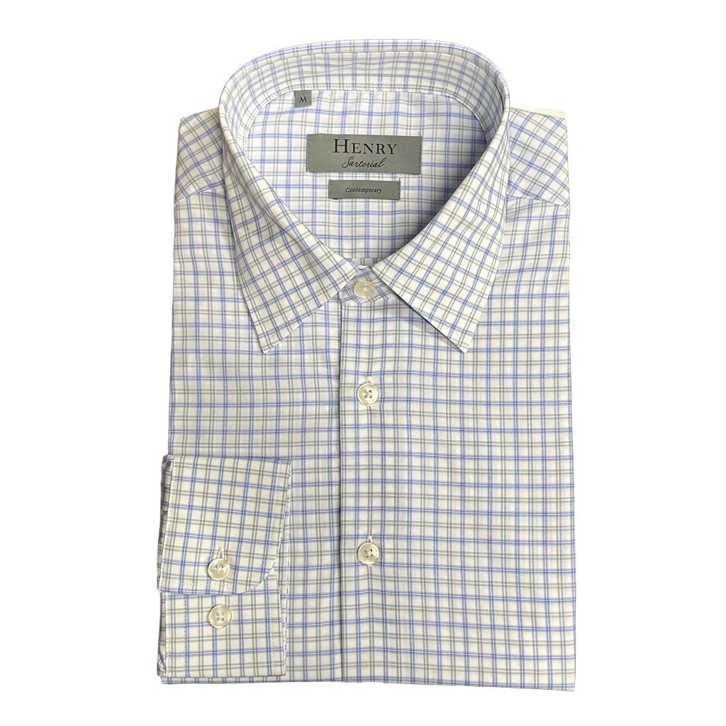 HENRY SARTORIAL Contemporary Button-Down Check Shirt BLUE/GREEN - Henry Bucks
