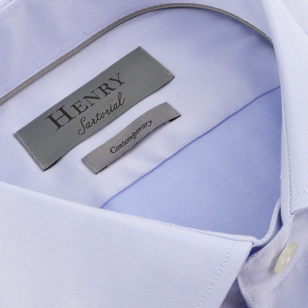 HENRY SARTORIAL Contemporary Fit Plain Twill Double Cuff Shirt SKY - Henry Bucks