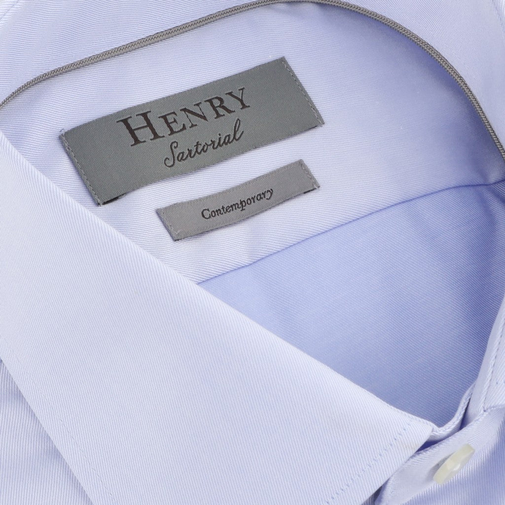 HENRY SARTORIAL Contemporary Fit Plain Twill Single Cuff Shirt SKY - Henry Bucks