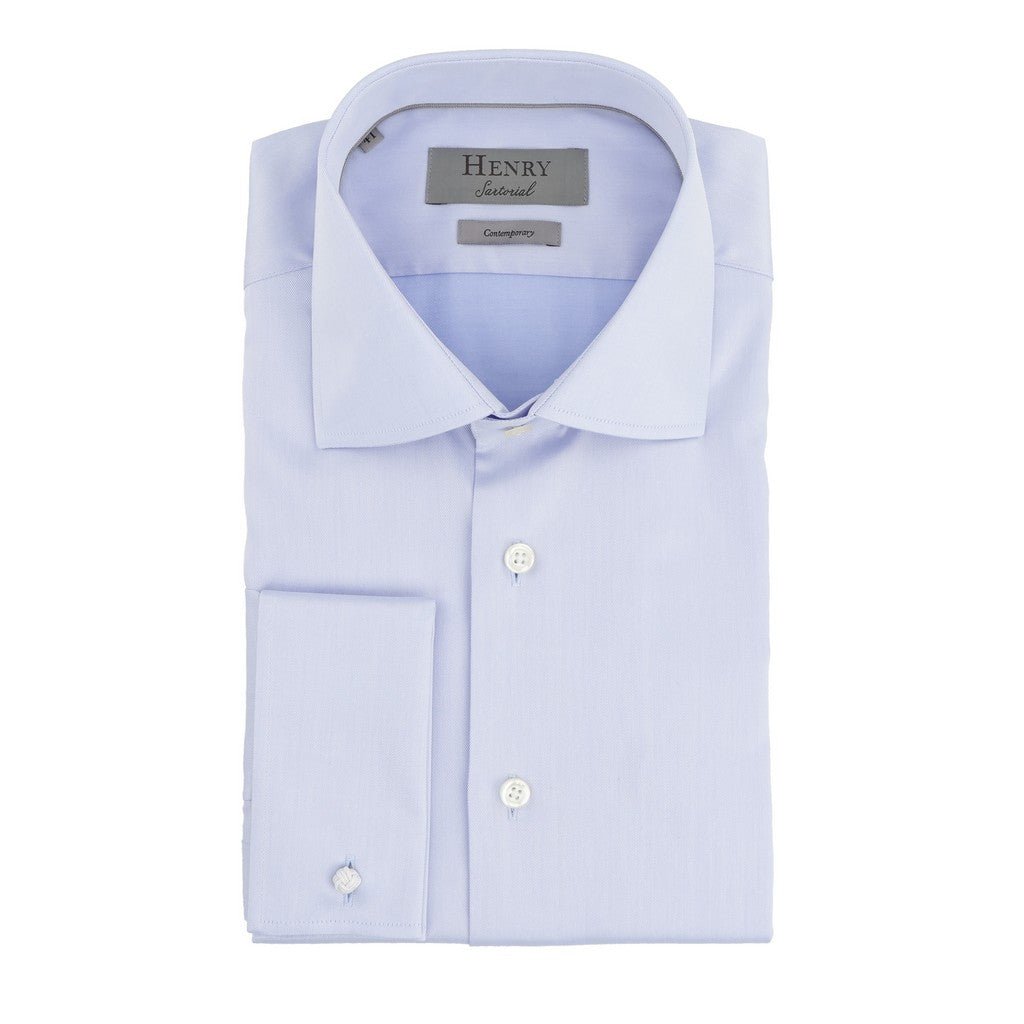 HENRY SARTORIAL Contemporary Fit Plain Twill Single Cuff Shirt SKY - Henry Bucks