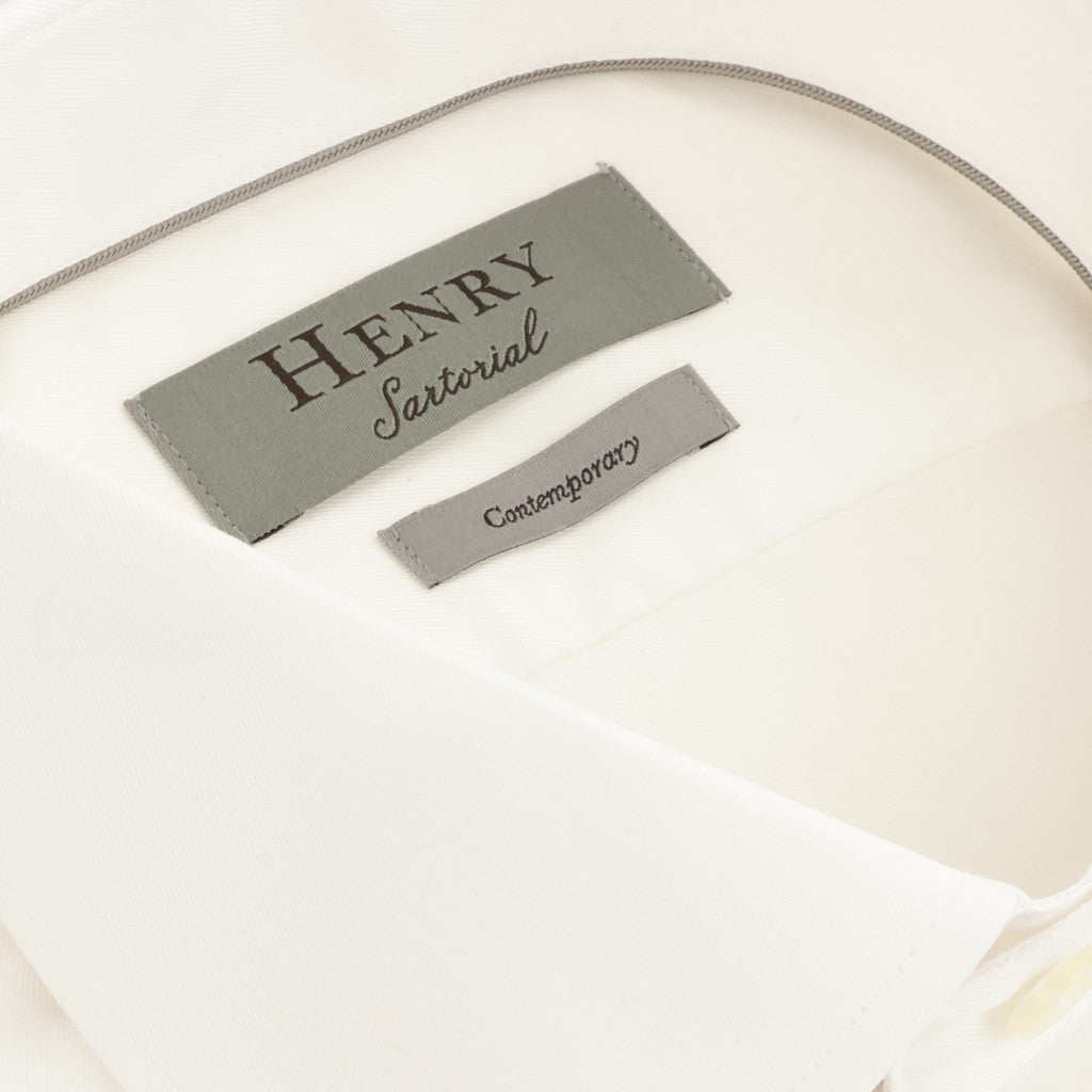 HENRY SARTORIAL Contemporary Fit Plain Twill Single Cuff Shirt WHITE DC - Henry Bucks