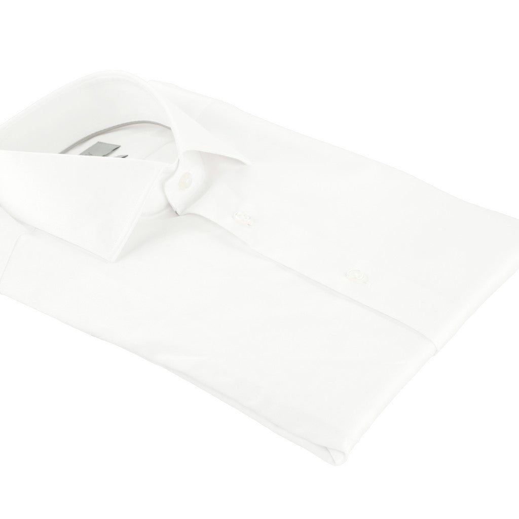 HENRY SARTORIAL Contemporary Fit Plain Twill Single Cuff Shirt WHITE - Henry Bucks