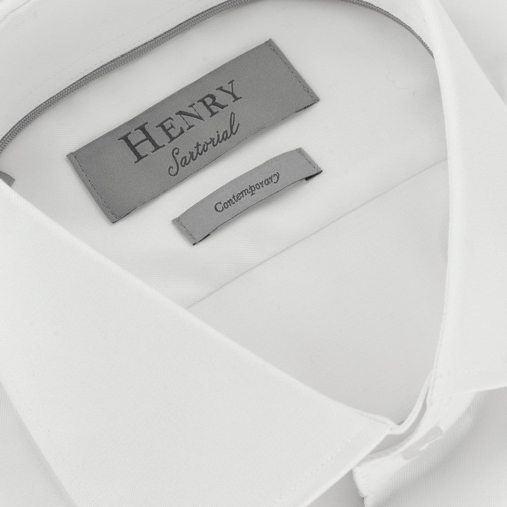 HENRY SARTORIAL Contemporary Fit Plain Twill Single Cuff Shirt WHITE - Henry Bucks