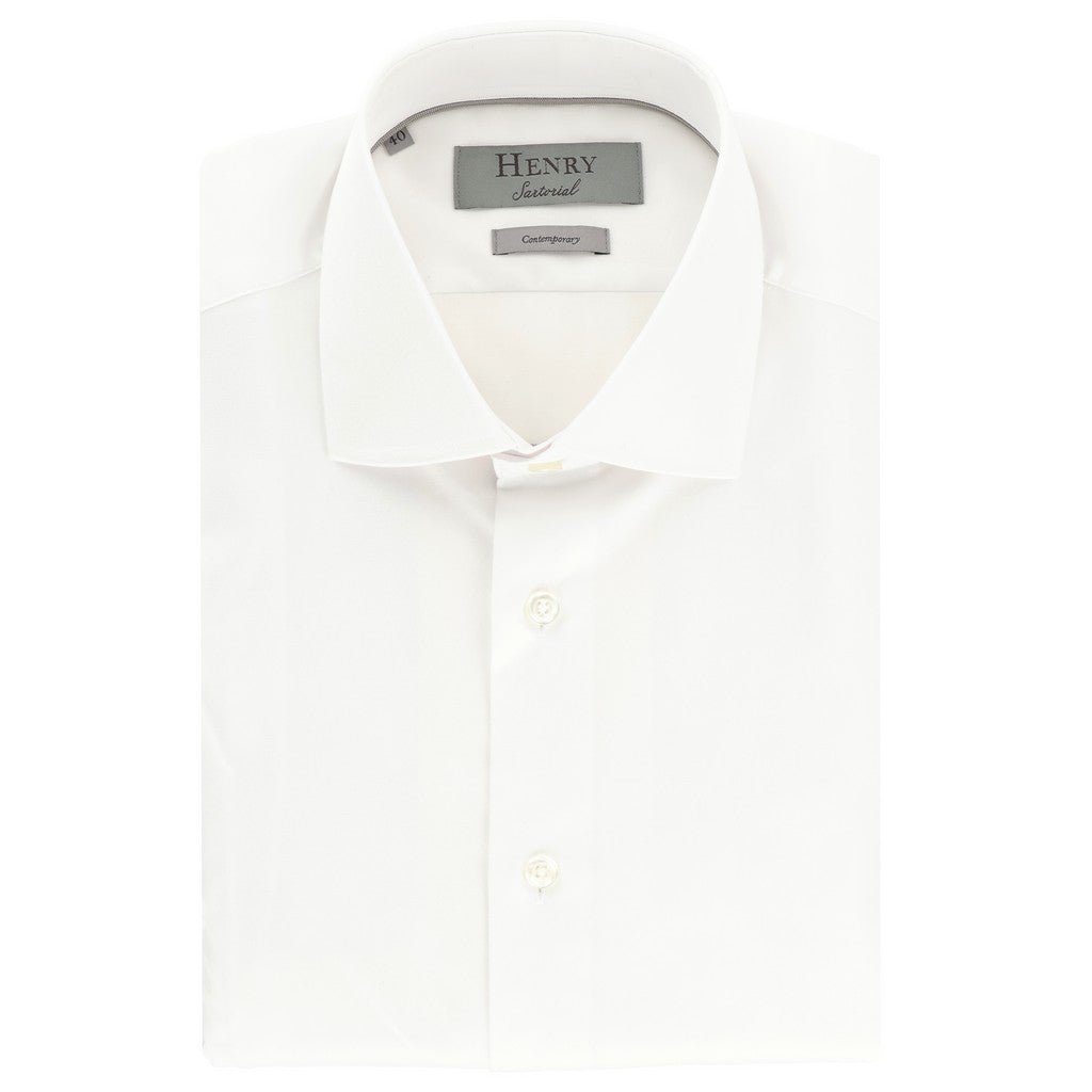 HENRY SARTORIAL Contemporary Fit Plain Twill Single Cuff Shirt WHITE - Henry Bucks
