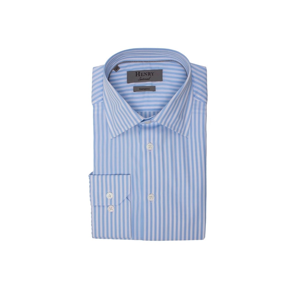 HENRY SARTORIAL Contemporary Fit Stripe Shirt BLUE/WHITE - Henry BucksShirts01AW230012 - BLWT - SC - CONT - 38