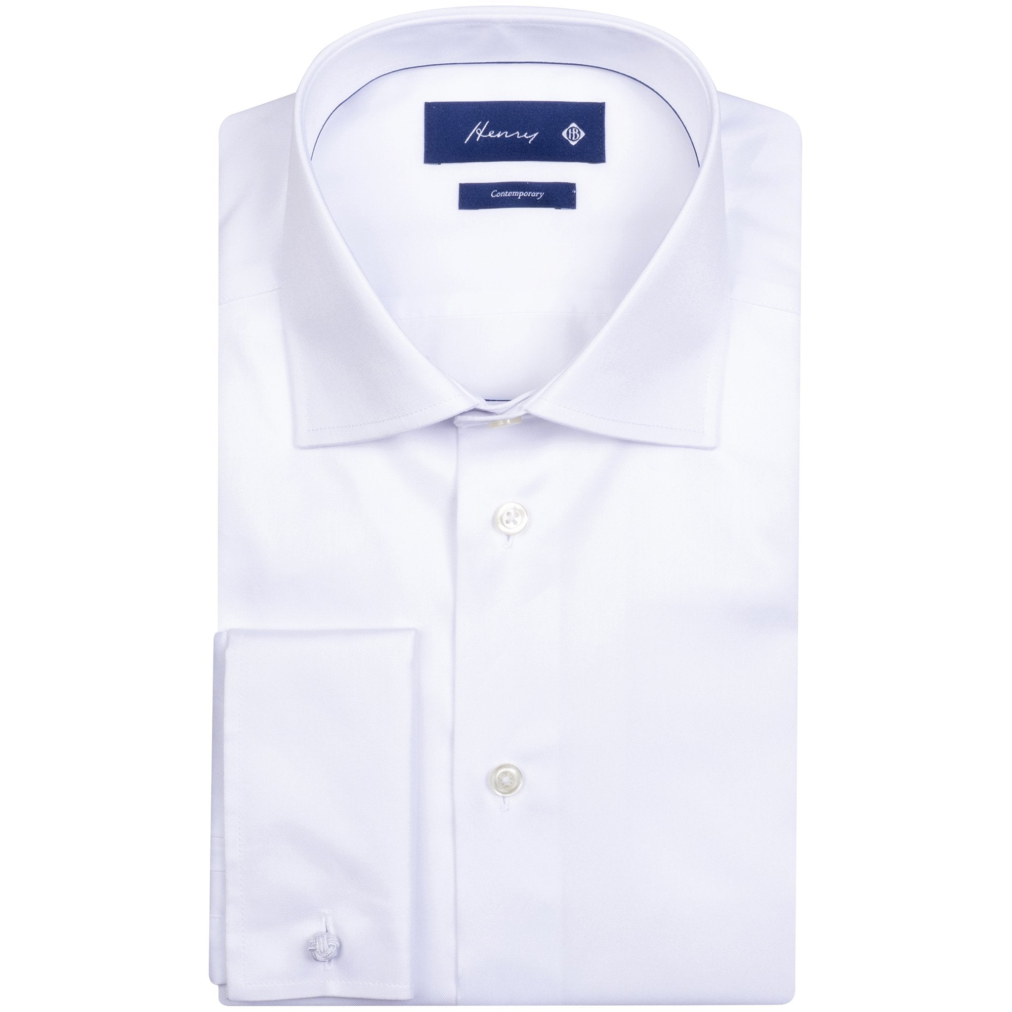 HENRY SARTORIAL Contemporary Fit Twill Shirt Double Cufflinks WHITE - Henry BucksShirts010BSR3 - WHTE - DC - CONT - 40