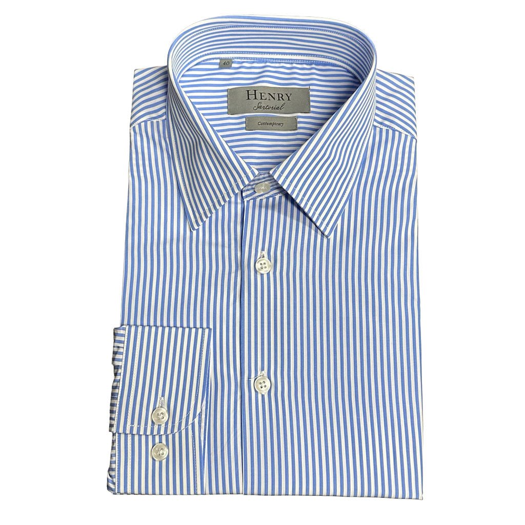 HENRY SARTORIAL Contemporary Stripe Cotton Shirt BLUE STRIPE - Henry Bucks
