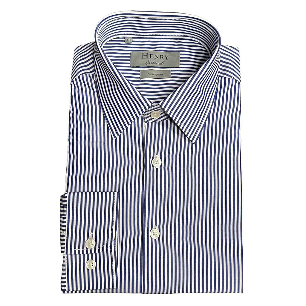 HENRY SARTORIAL Contemporary Stripe Cotton Shirt NAVY STRIPE - Henry Bucks