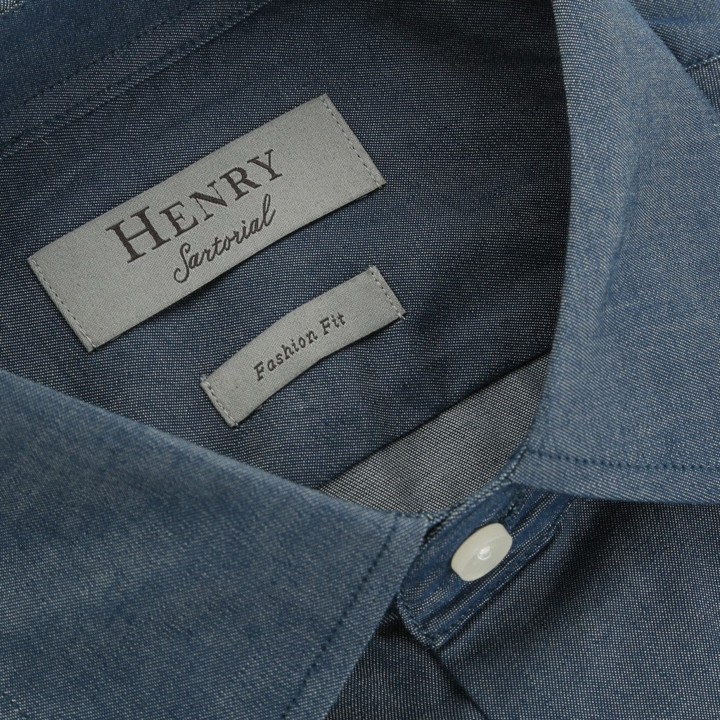 HENRY SARTORIAL Cotton Chambray Long Sleeve Slim Shirt DARK DENIM (Online only*) - Henry Bucks