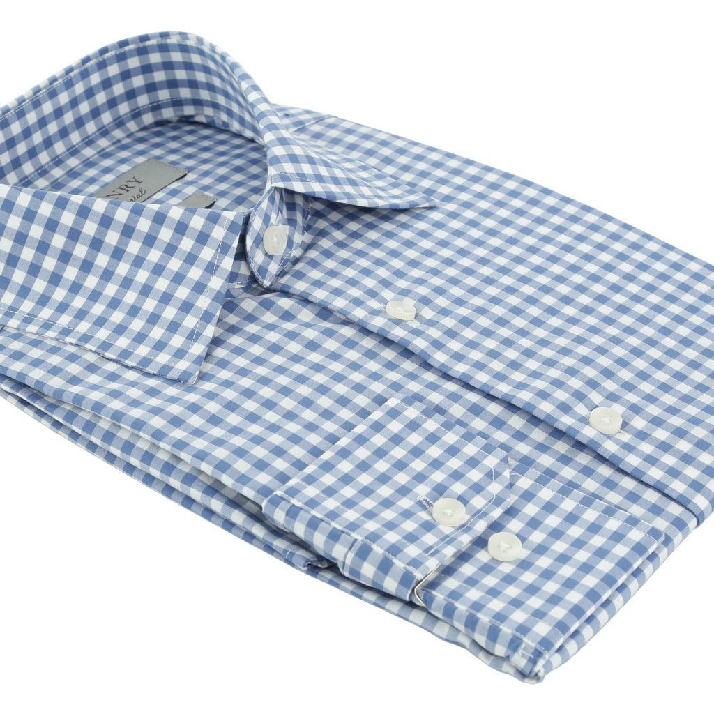 HENRY SARTORIAL Cotton Check Long Sleeve Business Shirt BLUE/WHITE (Online only*) - Henry Bucks